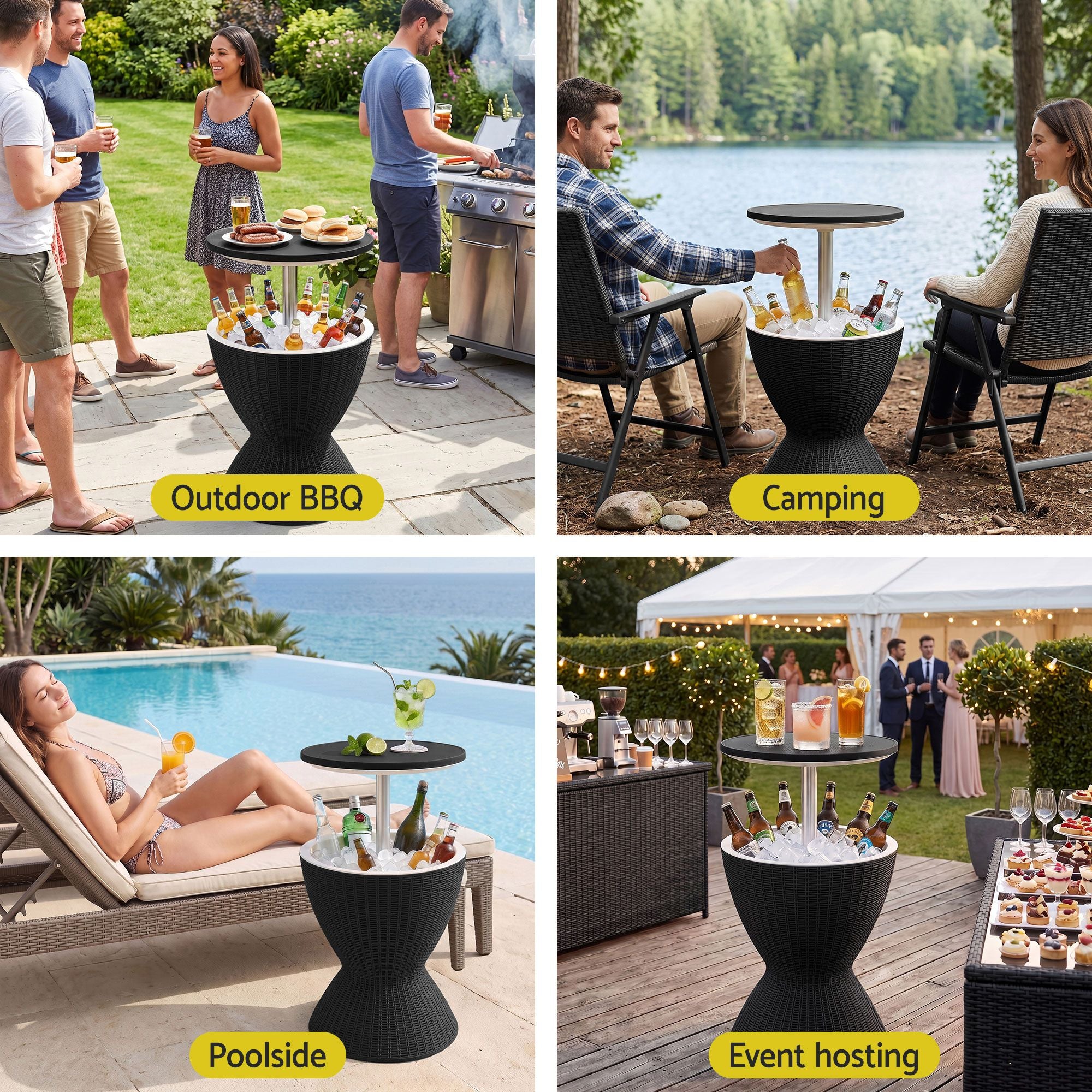 Gardeon Outdoor Bar Table Portable Ice Bucket Cooler 30L Adjustable Top Black