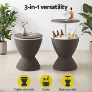 Gardeon Outdoor Bar Table Portable Ice Bucket Cooler 30L Adjustable Top Brown