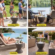 Gardeon Outdoor Bar Table Portable Ice Bucket Cooler 30L Adjustable Top Brown