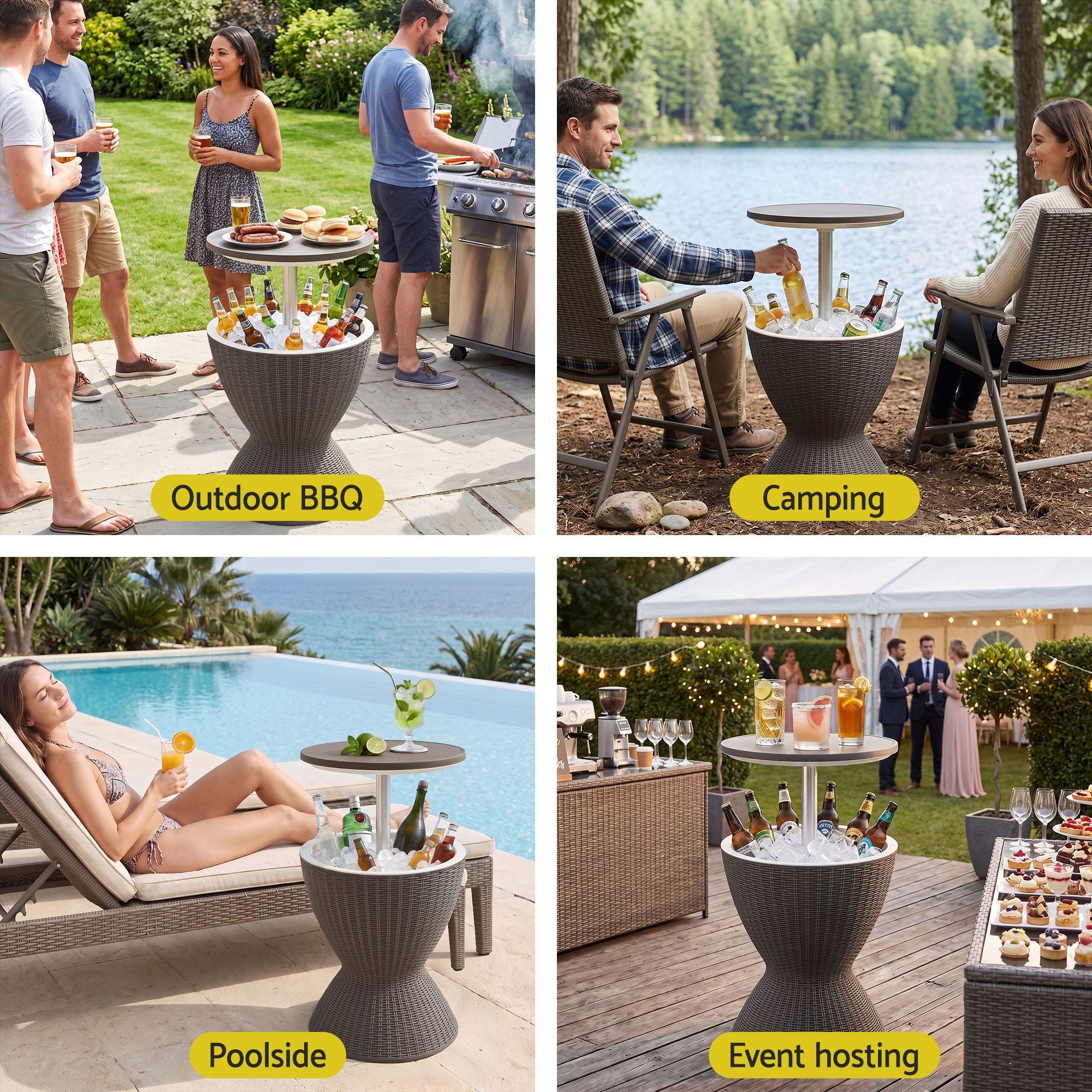 Gardeon Outdoor Bar Table Portable Ice Bucket Cooler 30L Adjustable Top Brown
