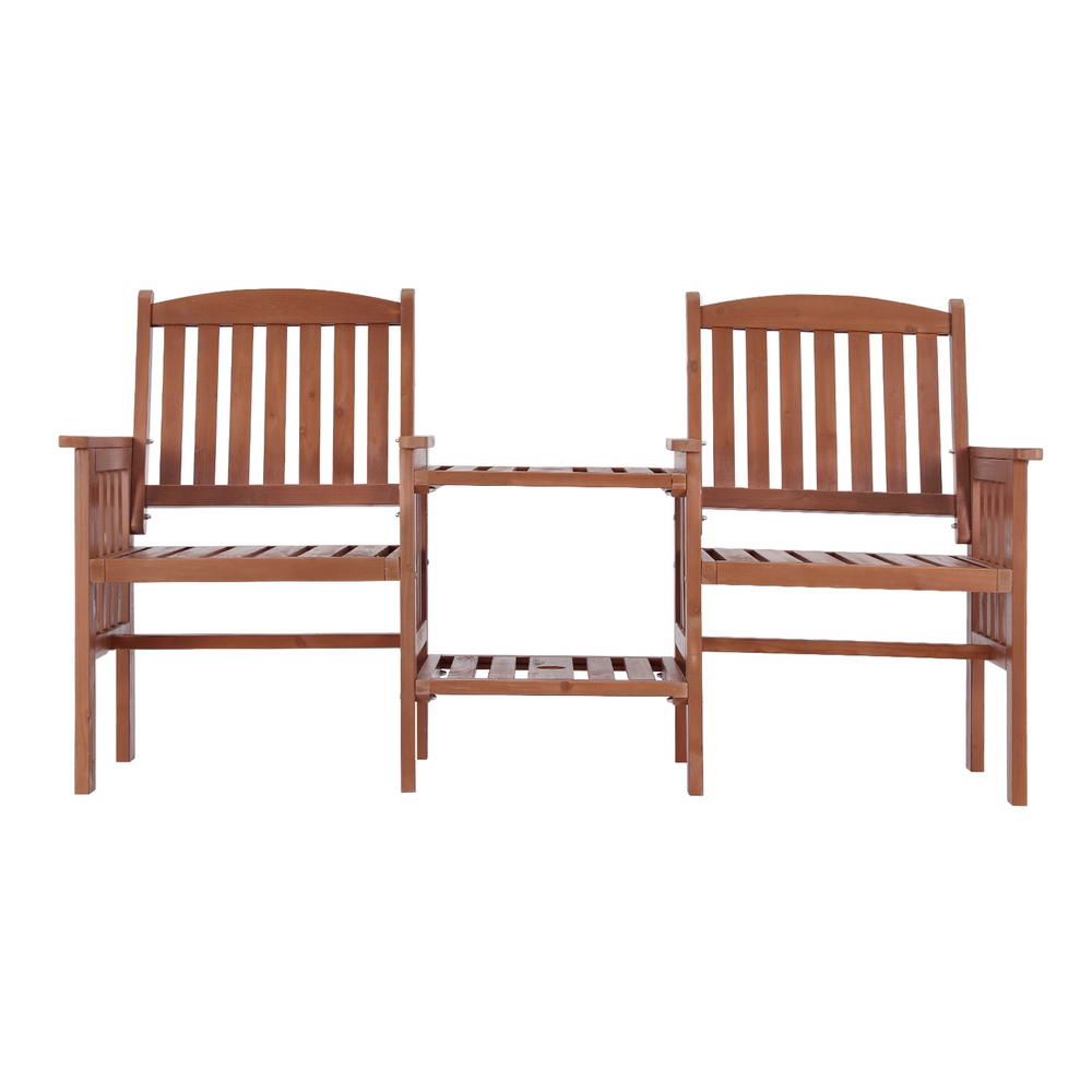Gardeon Outdoor Garden Bench Loveseat Wooden Table Chairs Patio Furniture Brown ODF-D-LOVESEAT-BR