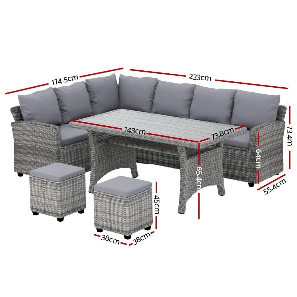 Gardeon Outdoor Dining Set Wicker Table Chairs Setting 8 Seater ODF-DINING-9S-GR-ABC