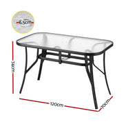 Gardeon 120CM Outdoor Dining Table Steel Parasol Hole Desk Patio Furniture Black ODF-DINTB-120