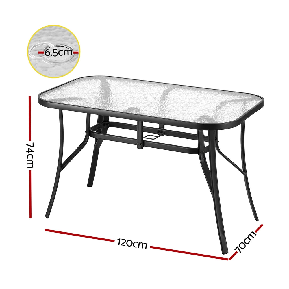 Gardeon 120CM Outdoor Dining Table Steel Parasol Hole Desk Patio Furniture Black ODF-DINTB-120