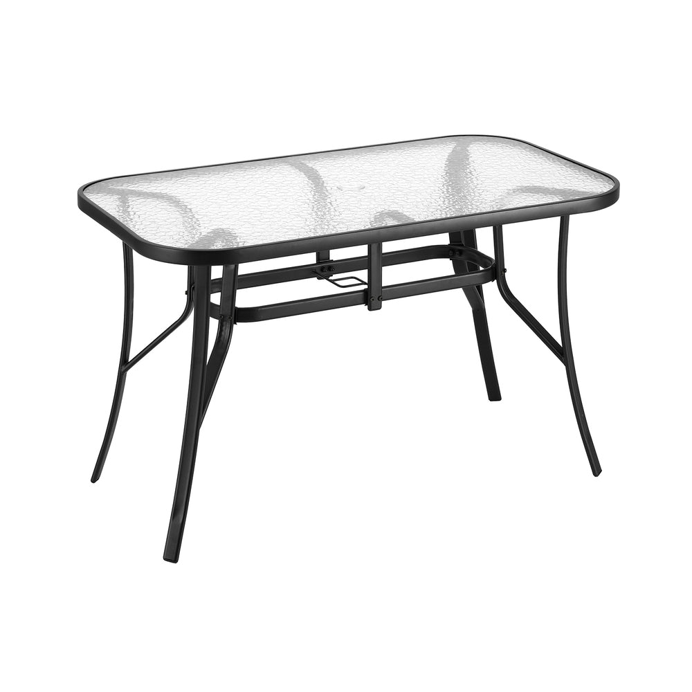 Gardeon 120CM Outdoor Dining Table Steel Parasol Hole Desk Patio Furniture Black ODF-DINTB-120