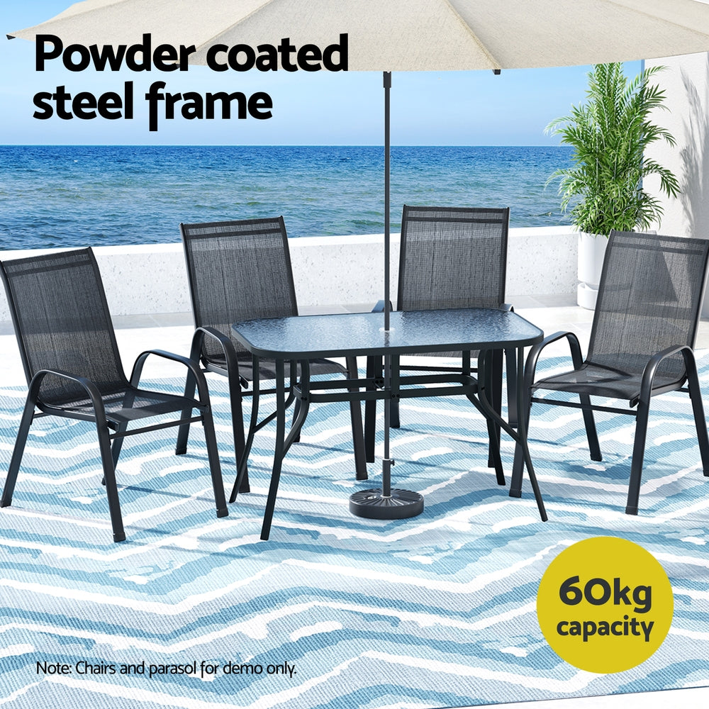Gardeon 120CM Outdoor Dining Table Steel Parasol Hole Desk Patio Furniture Black ODF-DINTB-120