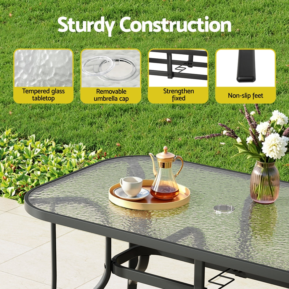 Gardeon 120CM Outdoor Dining Table Steel Parasol Hole Desk Patio Furniture Black ODF-DINTB-120