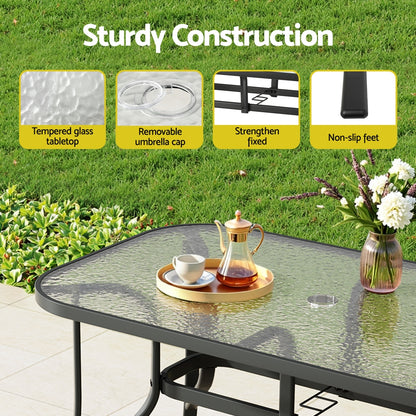 Gardeon 120CM Outdoor Dining Table Steel Parasol Hole Desk Patio Furniture Black ODF-DINTB-120