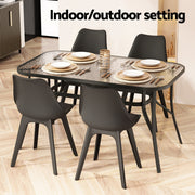 Gardeon 140CM Outdoor Dining Table Steel Frame Tempered Glass Parasol Hole Black ODF-DINTB-140