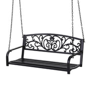 Gardeon Outdoor Porch Swing Chair Patio Furniture Floral Backrest 2 Seater Black ODF-GSC-STEEL-2S-FLORAL-BK