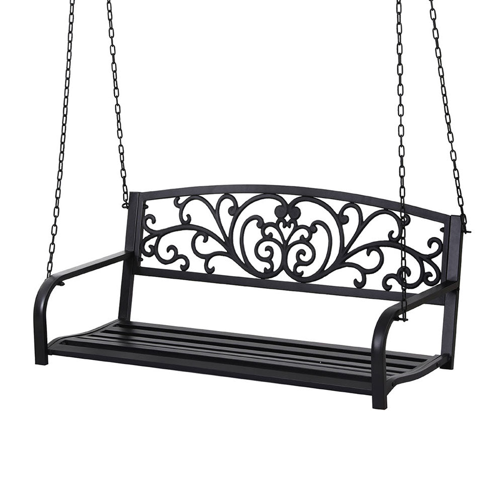 Gardeon Outdoor Porch Swing Chair Patio Furniture Floral Backrest 2 Seater Black ODF-GSC-STEEL-2S-FLORAL-BK