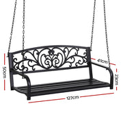 Gardeon Outdoor Porch Swing Chair Patio Furniture Floral Backrest 2 Seater Black ODF-GSC-STEEL-2S-FLORAL-BK