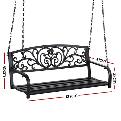 Gardeon Outdoor Porch Swing Chair Patio Furniture Floral Backrest 2 Seater Black ODF-GSC-STEEL-2S-FLORAL-BK