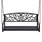 Gardeon Outdoor Porch Swing Chair Patio Furniture Floral Backrest 2 Seater Black ODF-GSC-STEEL-2S-FLORAL-BK