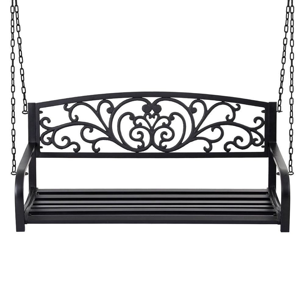 Gardeon Outdoor Porch Swing Chair Patio Furniture Floral Backrest 2 Seater Black ODF-GSC-STEEL-2S-FLORAL-BK