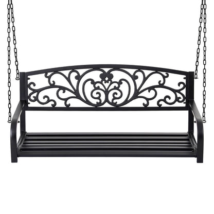 Gardeon Outdoor Porch Swing Chair Patio Furniture Floral Backrest 2 Seater Black ODF-GSC-STEEL-2S-FLORAL-BK