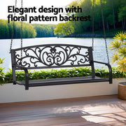 Gardeon Outdoor Porch Swing Chair Patio Furniture Floral Backrest 2 Seater Black ODF-GSC-STEEL-2S-FLORAL-BK