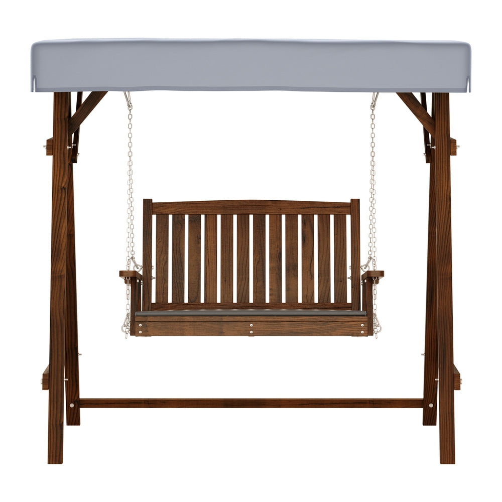 Gardeon Outdoor Wooden Swing Chair Garden Bench Canopy Cushion 2 Seater Charcoal ODF-GSC-W2S-CC-AB