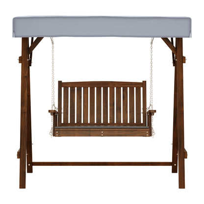 Gardeon Outdoor Wooden Swing Chair Garden Bench Canopy Cushion 2 Seater Charcoal ODF-GSC-W2S-CC-AB