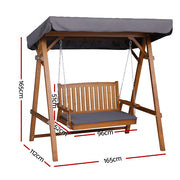 Gardeon Swing Chair Wooden Garden Bench Canopy 2 Seater Outdoor Furniture ODF-GSC-W2S-TK-AB