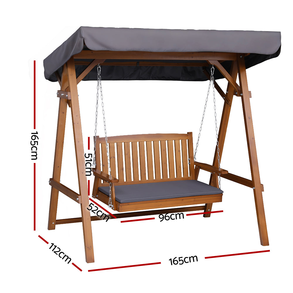 Gardeon Swing Chair Wooden Garden Bench Canopy 2 Seater Outdoor Furniture ODF-GSC-W2S-TK-AB