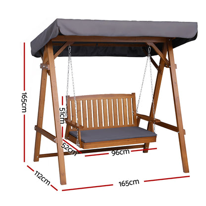 Gardeon Swing Chair Wooden Garden Bench Canopy 2 Seater Outdoor Furniture ODF-GSC-W2S-TK-AB