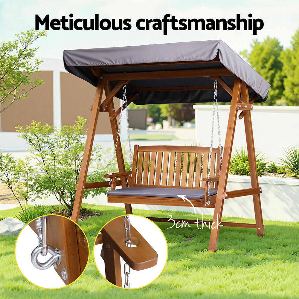 Gardeon Swing Chair Wooden Garden Bench Canopy 2 Seater Outdoor Furniture ODF-GSC-W2S-TK-AB