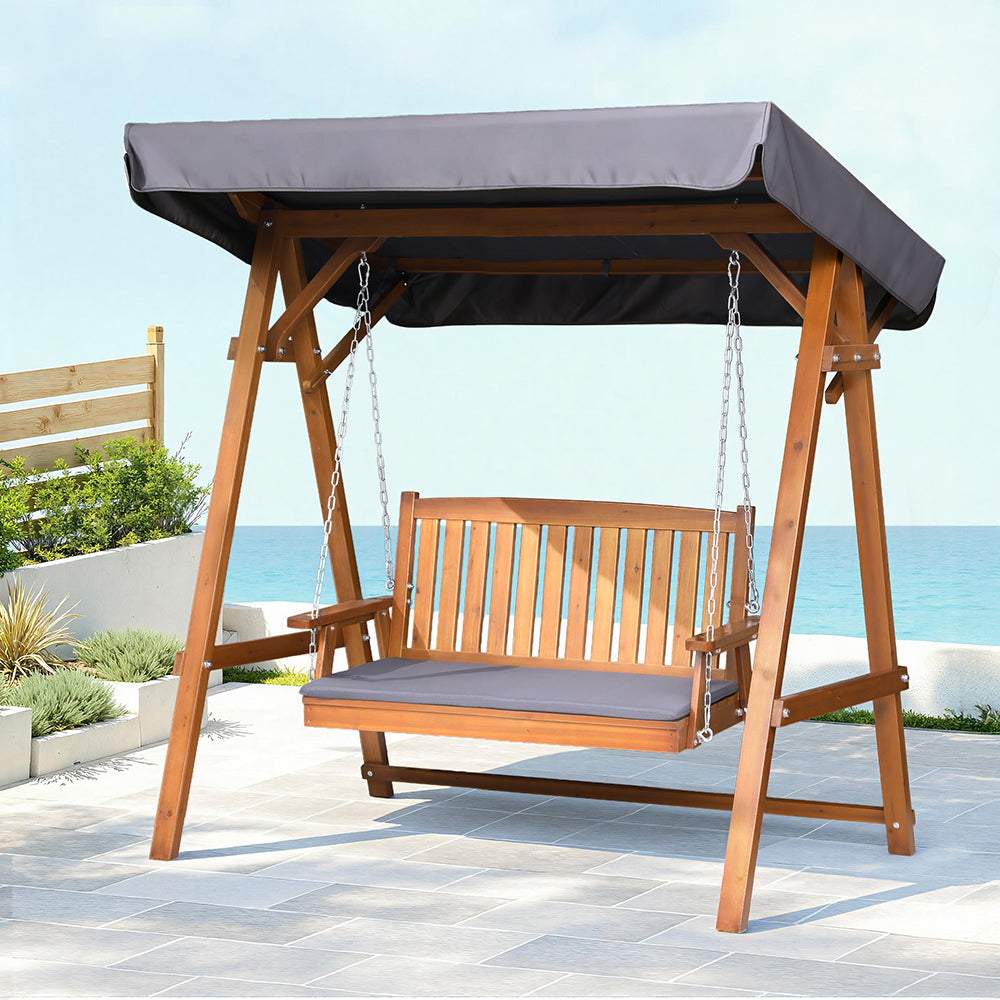 Gardeon Swing Chair Wooden Garden Bench Canopy 2 Seater Outdoor Furniture ODF-GSC-W2S-TK-AB