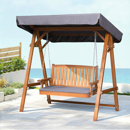 Gardeon Swing Chair Wooden Garden Bench Canopy 2 Seater Outdoor Furniture ODF-GSC-W2S-TK-AB