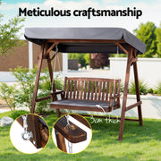 Gardeon Wooden Swing Chair Garden Bench Canopy 3 Seater Outdoor Furniture ODF-GSC-W3S-CC-ABC