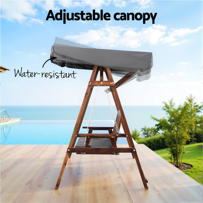 Gardeon Wooden Swing Chair Garden Bench Canopy 3 Seater Outdoor Furniture ODF-GSC-W3S-CC-ABC
