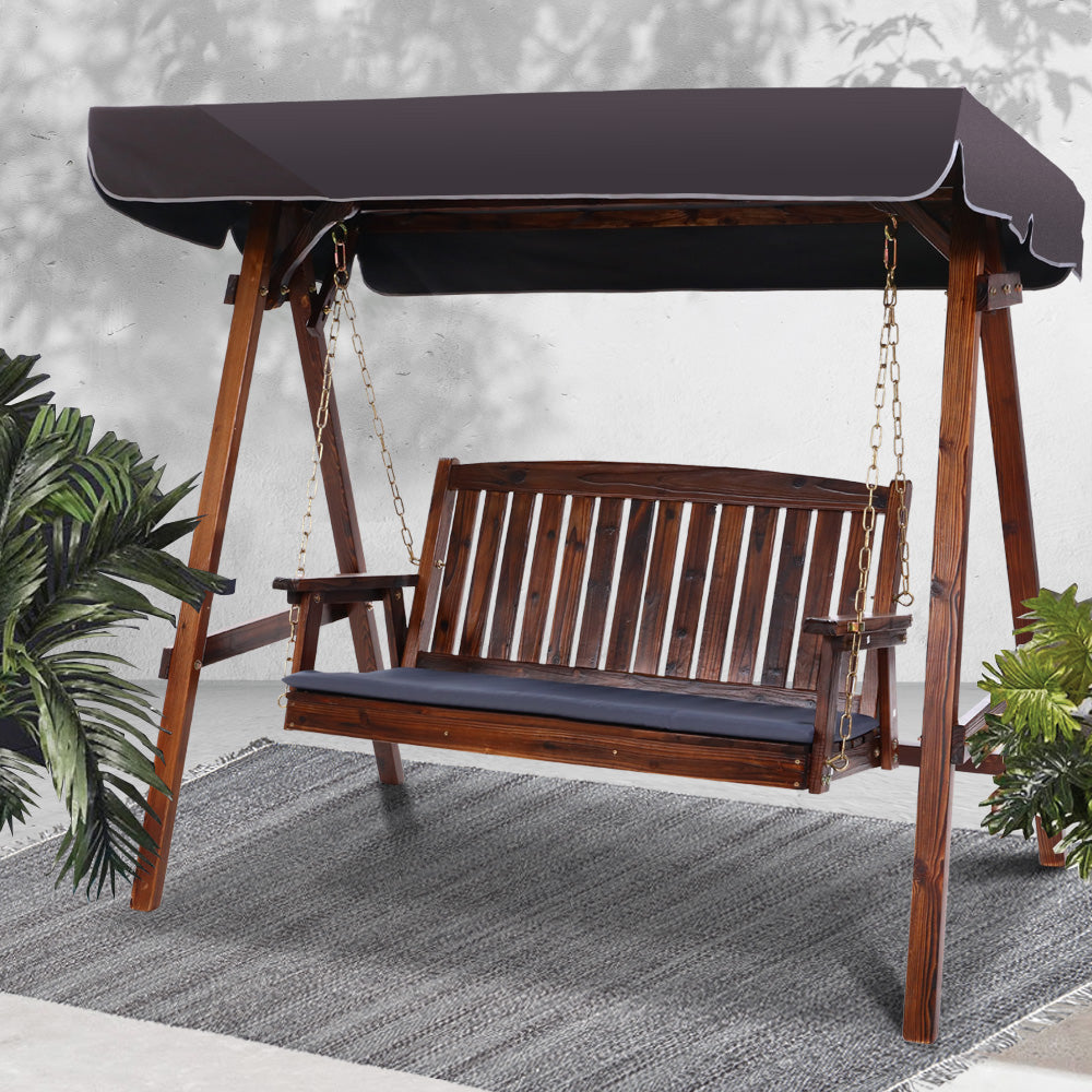 Gardeon Wooden Swing Chair Garden Bench Canopy 3 Seater Outdoor Furniture ODF-GSC-W3S-CC-ABC