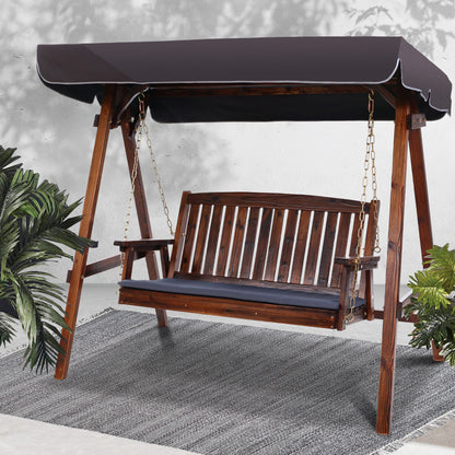 Gardeon Wooden Swing Chair Garden Bench Canopy 3 Seater Outdoor Furniture ODF-GSC-W3S-CC-ABC