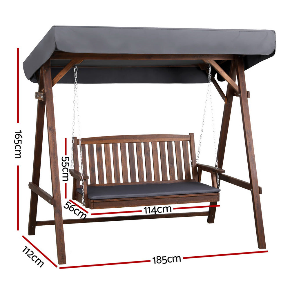 Gardeon Wooden Swing Chair Garden Bench Canopy 3 Seater Outdoor Furniture ODF-GSC-W3S-CC-ABC