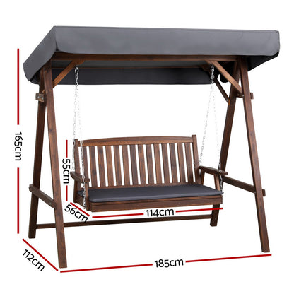 Gardeon Wooden Swing Chair Garden Bench Canopy 3 Seater Outdoor Furniture ODF-GSC-W3S-CC-ABC