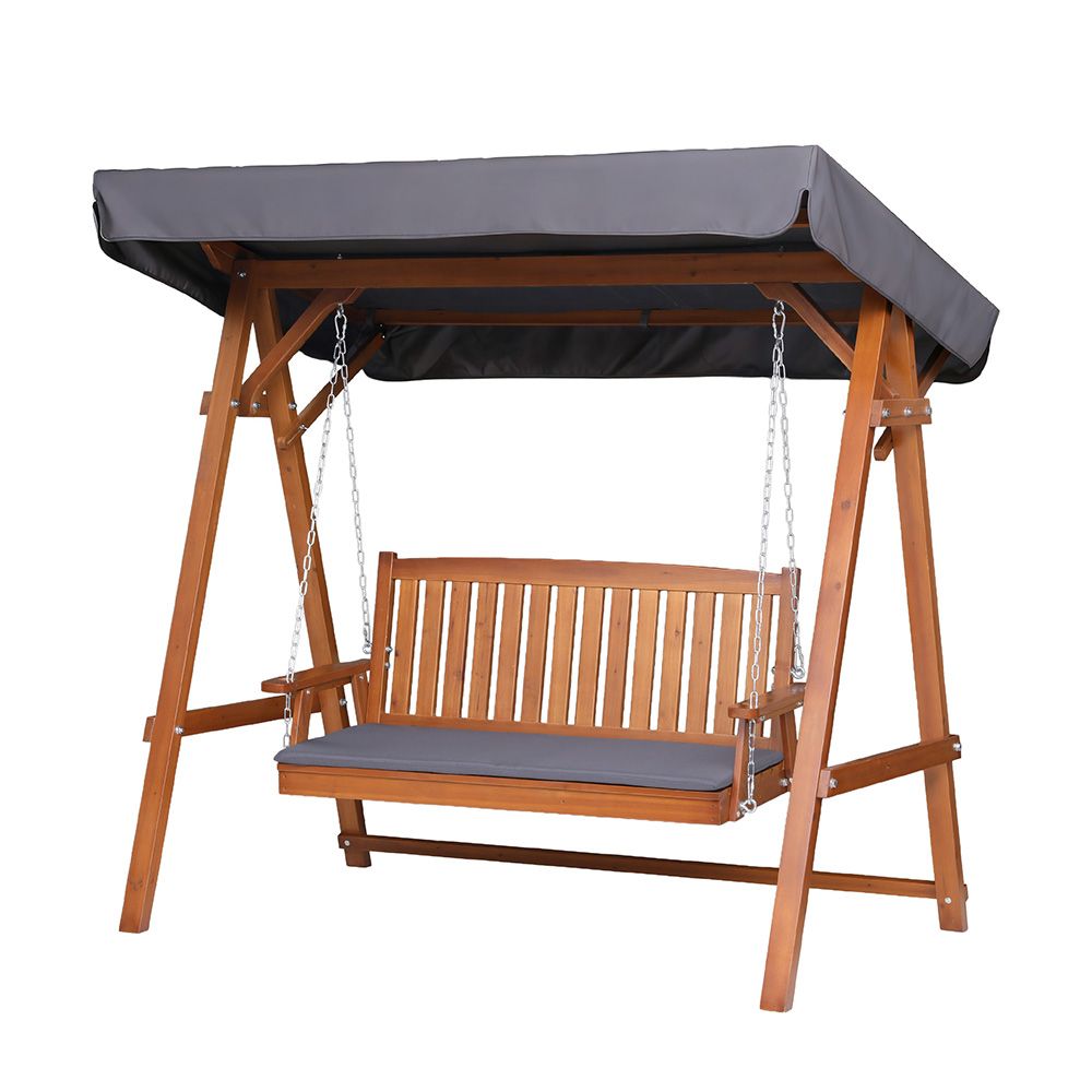 Gardeon Outdoor Wooden Swing Chair Garden Bench Canopy Cushion 3 Seater Teak ODF-GSC-W3S-TK-ABC