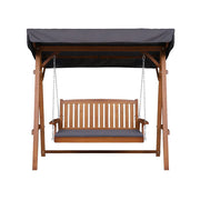 Gardeon Outdoor Wooden Swing Chair Garden Bench Canopy Cushion 3 Seater Teak ODF-GSC-W3S-TK-ABC