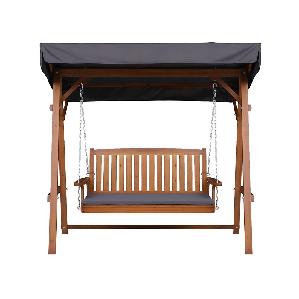 Gardeon Outdoor Wooden Swing Chair Garden Bench Canopy Cushion 3 Seater Teak ODF-GSC-W3S-TK-ABC