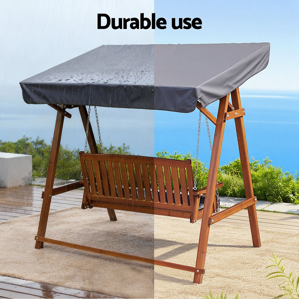 Gardeon Outdoor Wooden Swing Chair Garden Bench Canopy Cushion 3 Seater Teak ODF-GSC-W3S-TK-ABC