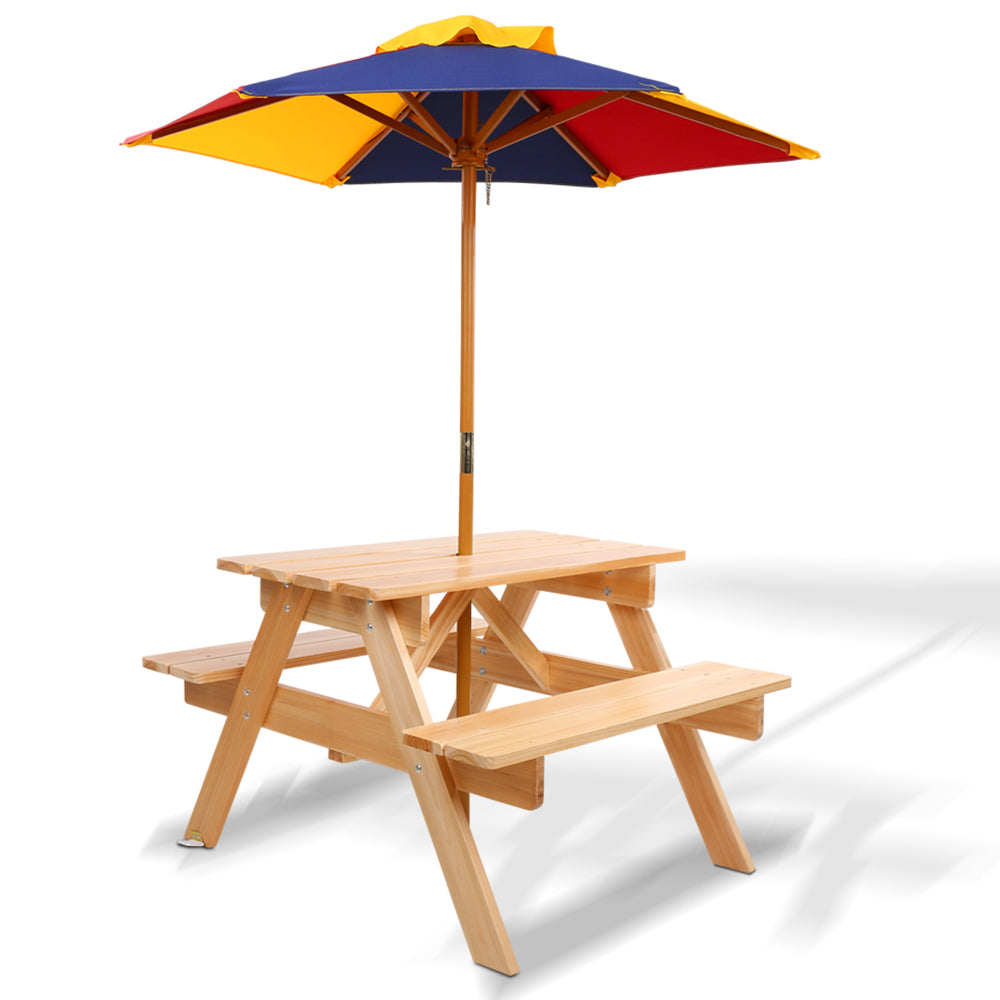 Keezi Kids Wooden Picnic Table Set with Umbrella ODF-KID-PICNIC-UM-NW