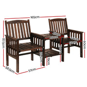 Gardeon Outdoor Garden Bench Loveseat Wooden Table Chairs Patio Furniture Charcoal ODF-LOVESEAT-CC