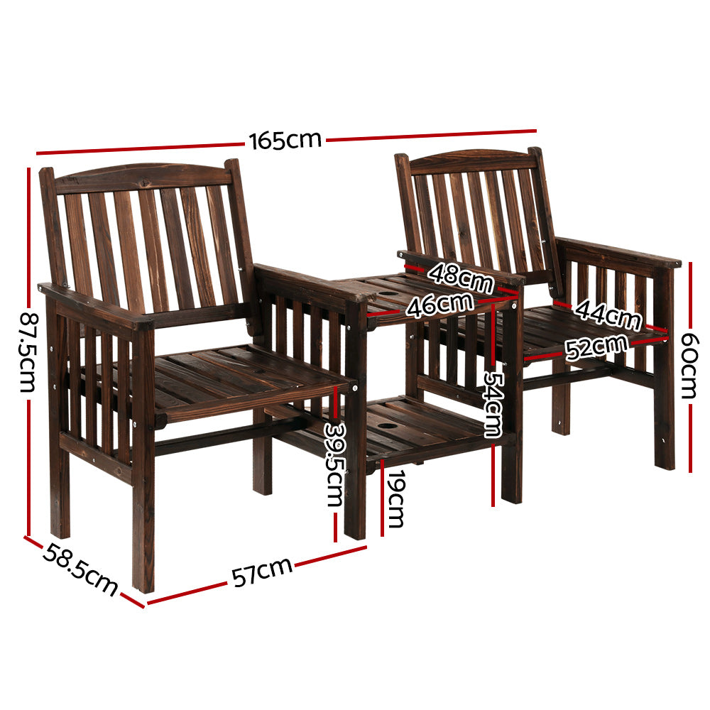Gardeon Outdoor Garden Bench Loveseat Wooden Table Chairs Patio Furniture Charcoal ODF-LOVESEAT-CC