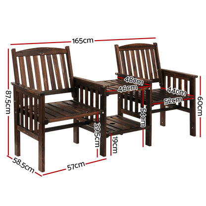 Gardeon Outdoor Garden Bench Loveseat Wooden Table Chairs Patio Furniture Charcoal ODF-LOVESEAT-CC