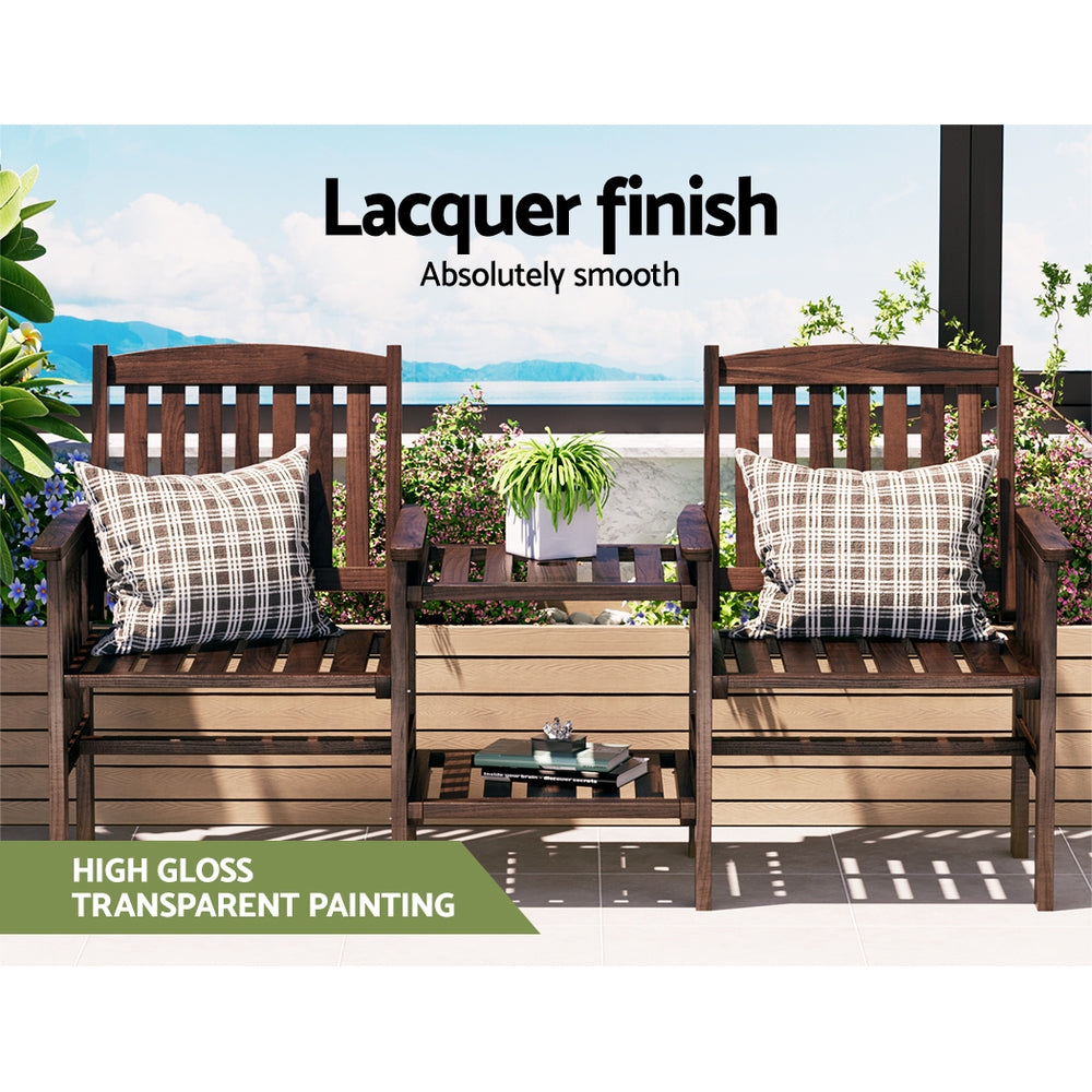 Gardeon Outdoor Garden Bench Loveseat Wooden Table Chairs Patio Furniture Charcoal ODF-LOVESEAT-CC