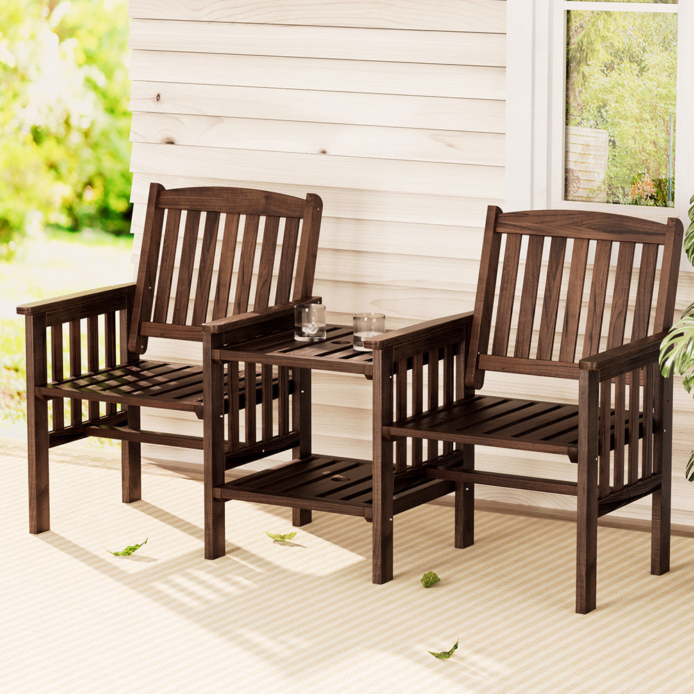Gardeon Outdoor Garden Bench Loveseat Wooden Table Chairs Patio Furniture Charcoal ODF-LOVESEAT-CC
