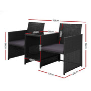 Gardeon Outdoor Setting Wicker Loveseat Birstro Set Patio Garden Furniture Black ODF-LOVESEAT-S-BK