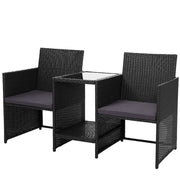 Gardeon Outdoor Setting Wicker Loveseat Birstro Set Patio Garden Furniture Black ODF-LOVESEAT-S-BK