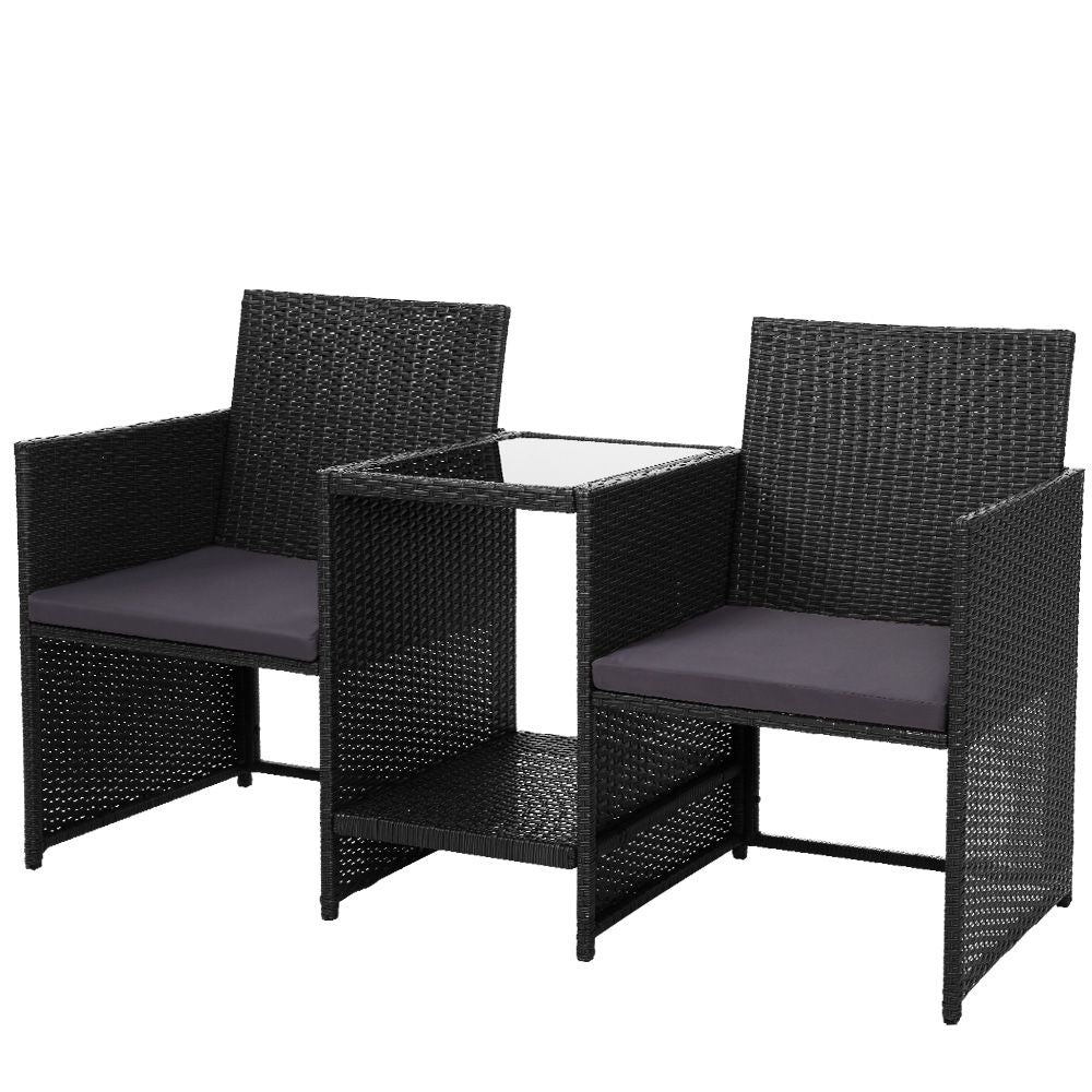 Gardeon Outdoor Setting Wicker Loveseat Birstro Set Patio Garden Furniture Black ODF-LOVESEAT-S-BK