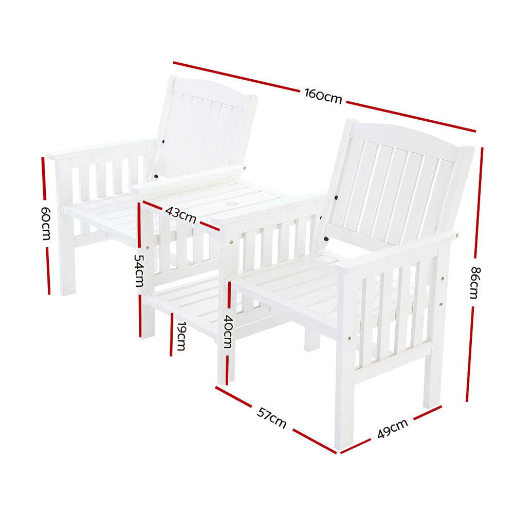 Gardeon Outdoor Garden Bench Loveseat Wooden Table Chairs Patio Furniture White ODF-LOVESEAT-WH