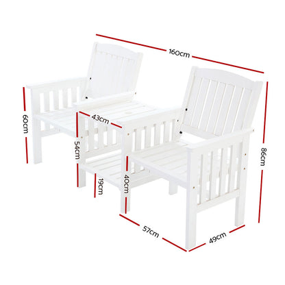 Gardeon Outdoor Garden Bench Loveseat Wooden Table Chairs Patio Furniture White ODF-LOVESEAT-WH